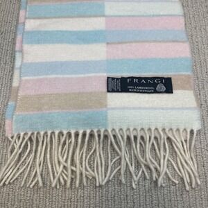 Frangi 100% Lambswool Ivory Pink Wool Scarf with Fringe Made in Scotland 10x72